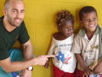 Dominican child in Texas tee-shirt